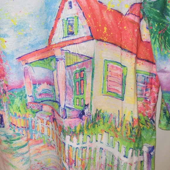 🌴 Leoma Lovegrove Our House Beach Print Ocean Front Tunic Top Neon Ladies L XL - Picture 5 of 6